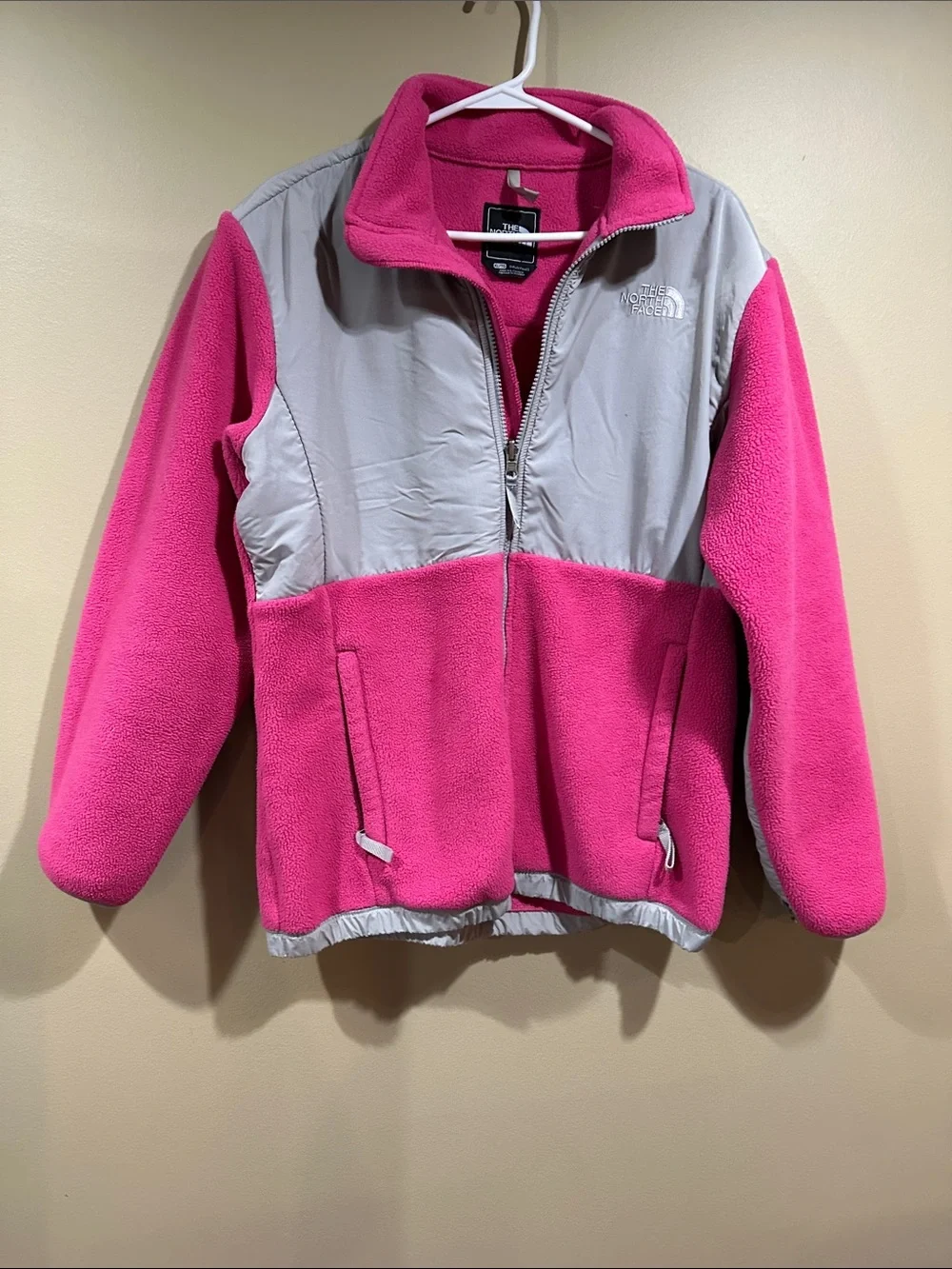 The North Face Pink and Light Gray Kids' Puffer Fleece Jacket